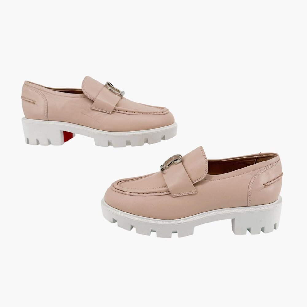 Christian Louboutin CL Moc Lug Leather Loafers Nude Beige Size 37 US 7 Women's - Picture 7 of 15